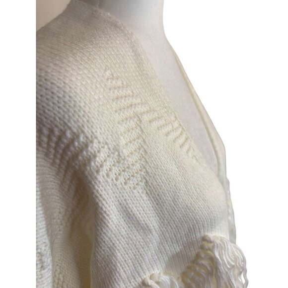 Cream Fringe Open Cardigan M/L Lightweight Knit Western Sweater With Fringe - Picture 4 of 8